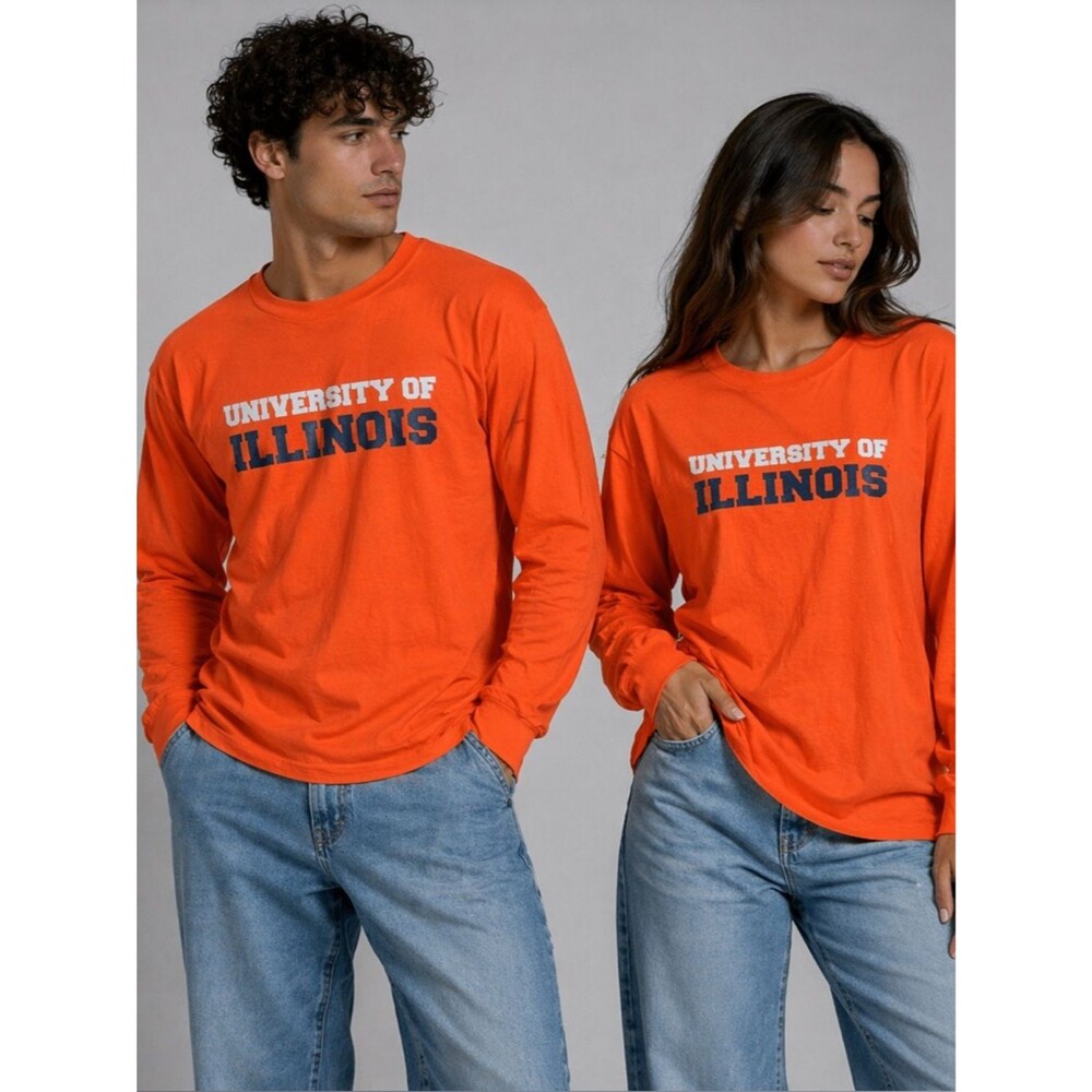 University of‎ Illinois College Long Sleeve Dry Blend T-Shirt Orange Sz S Unisex